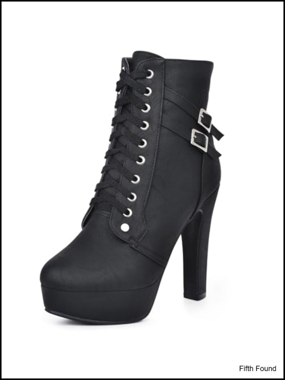 Women's Platform High Heel Ankle Boots PU Leather Round Toe Lace Up